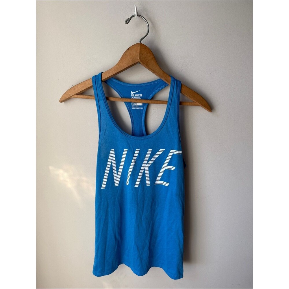 Nike Dri-FIT The Nike Tee Racerback Tank Top Blue White Logo Athletic Gym